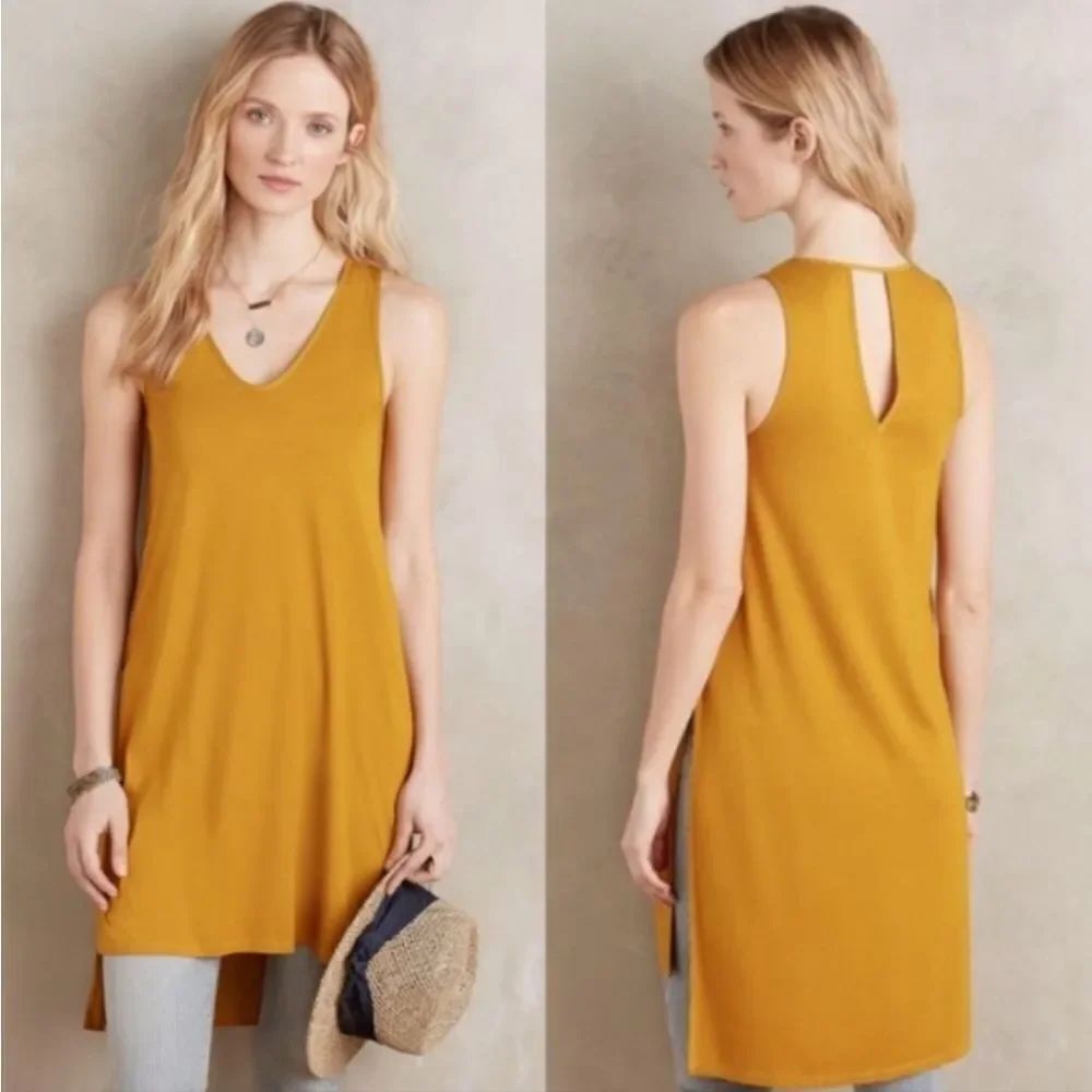 Anthropologie Akemi + Kin Mustard Yellow Keyhole Tunic Tank Dress Size XS